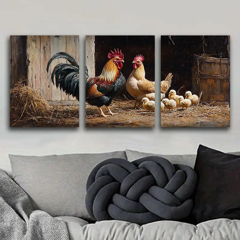 3pcs Chicken Coop Scene Metal Print Ready to Hang Art