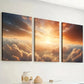 3pcs Modern Sky Cloud Golden Sunrise Wall Art Set Canvas Framed 40x60cm - High Quality Print 100% Australian Made Wall Canvas Ready to Hang