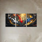 3pcs Koi Fish Vibrant Blue, Red, and Yellow Swirling Design Metal Print Ready to Hang Art