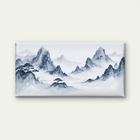 Misty Ink Mountain Landscape Wall Art Canvas Office Home Room Framed 80x45cm