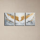 3pcs Abstract White Wings Golden Feather Design Metal Print Ready to Hang Art