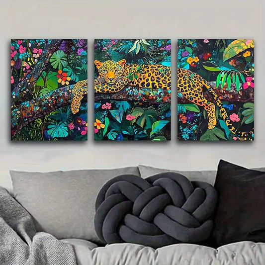 3pcs The Leopard on the Branch Metal Print Ready to Hang Art