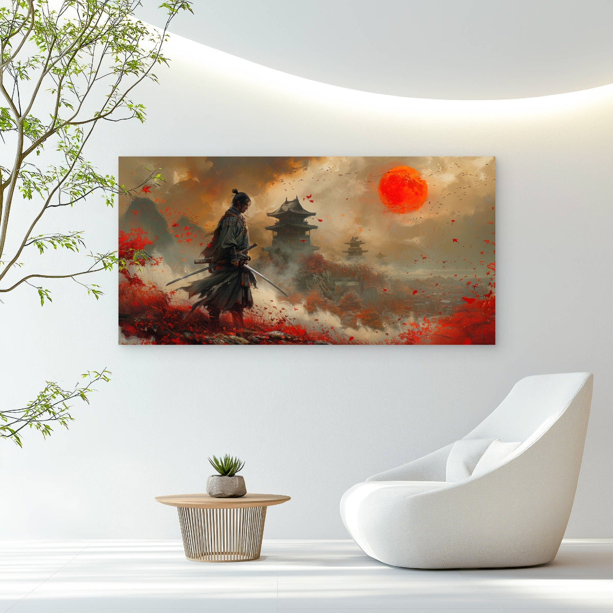 Epic Samurai Red Sun Wall Art Canvas Office Home Room Framed 80x45cm