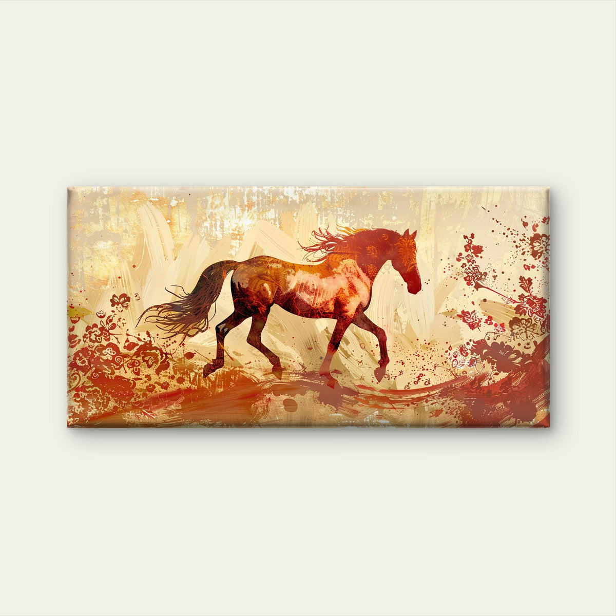 Wild Autumn Galloping Horse Wall Art Canvas Office Home Room Framed 80x45cm