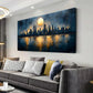 Golden Moon Night Cityscape Abstract Wall Art canvas office home room framed 120x60cm