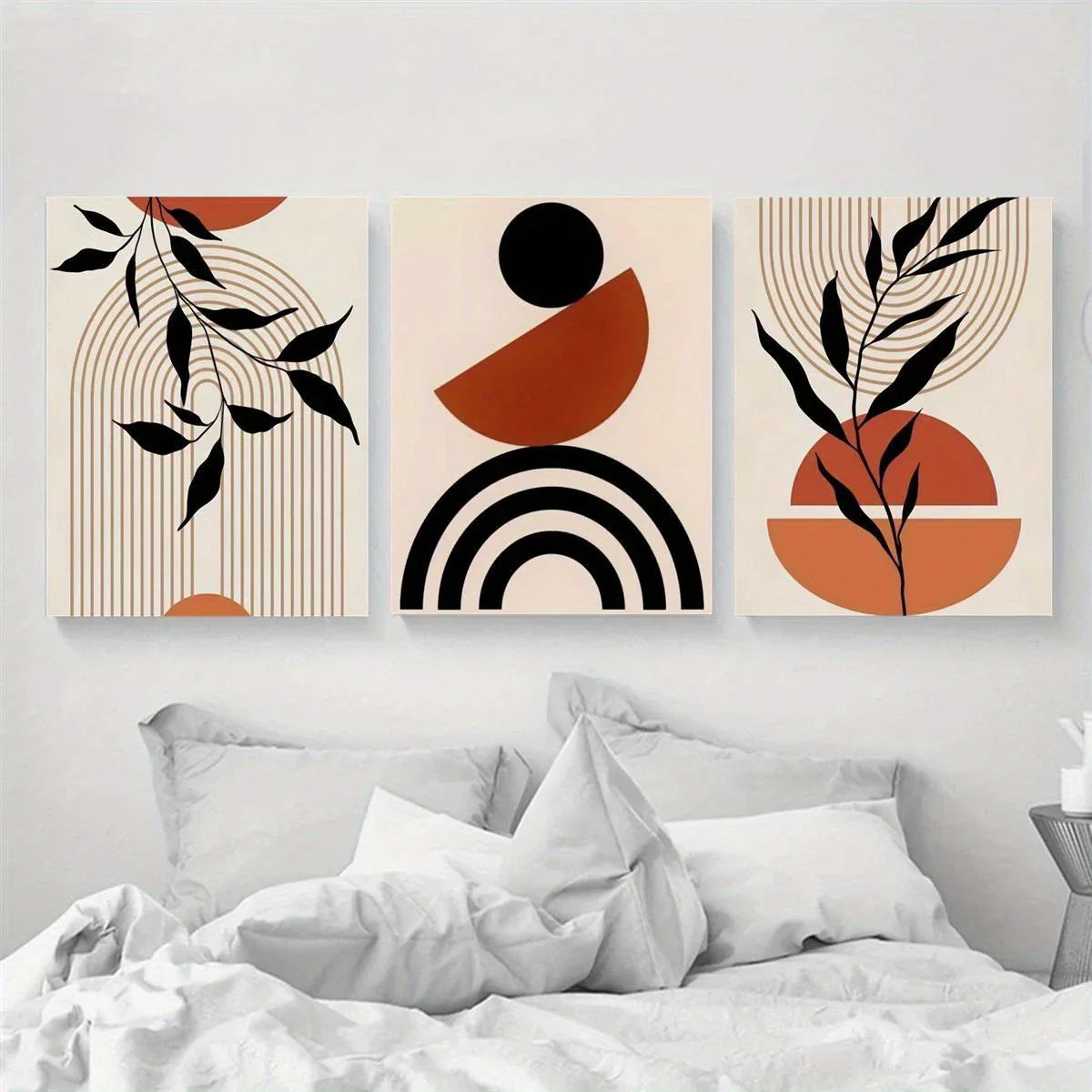3pcs Boho Mid Century Modern, Neutral Color Design Metal Print Ready to Hang Art