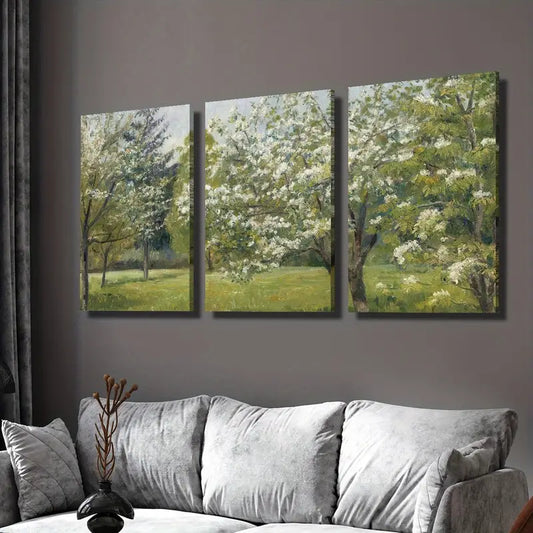 3pcs Vintage Spring Apple Blossom Landscape Wall Art Set Canvas Framed 40x60cm - High Quality Print 100% Australian Made Wall Canvas Ready to Hang