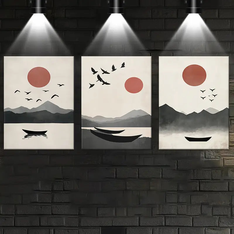 3pcs Sunset and Flying Birds Classic Design Metal Print Ready to Hang Art