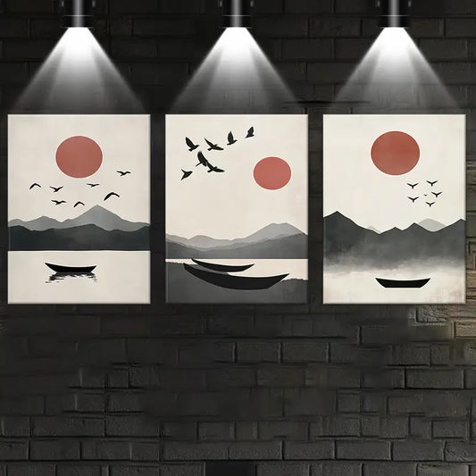 3pcs Sunset and Flying Birds Classic Design Metal Print Ready to Hang Art