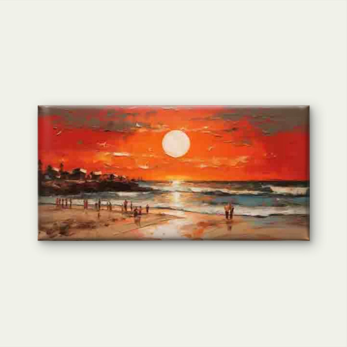 Sunset Beach Scene with Ocean Wall Art Canvas Office Home Room Framed 120x60cm