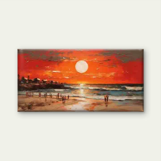 Sunset Beach Scene with Ocean Wall Art Canvas Office Home Room Framed 80x45cm