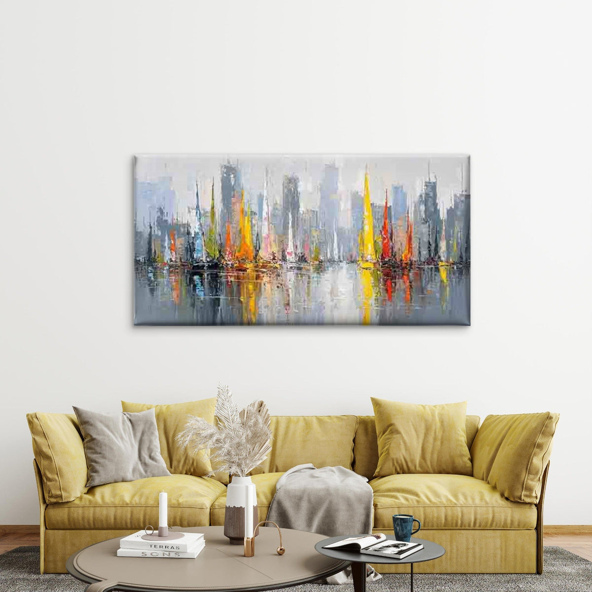 City Skyline with Sailboats Wall Art Canvas Office Home Room Framed 120x60cm