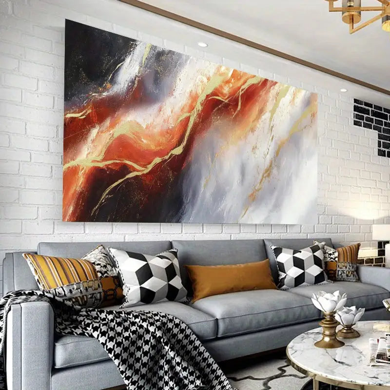 Abstract Red Golden Black White Swirl Design Wall Art wall canvas office home room framed 120x60cm