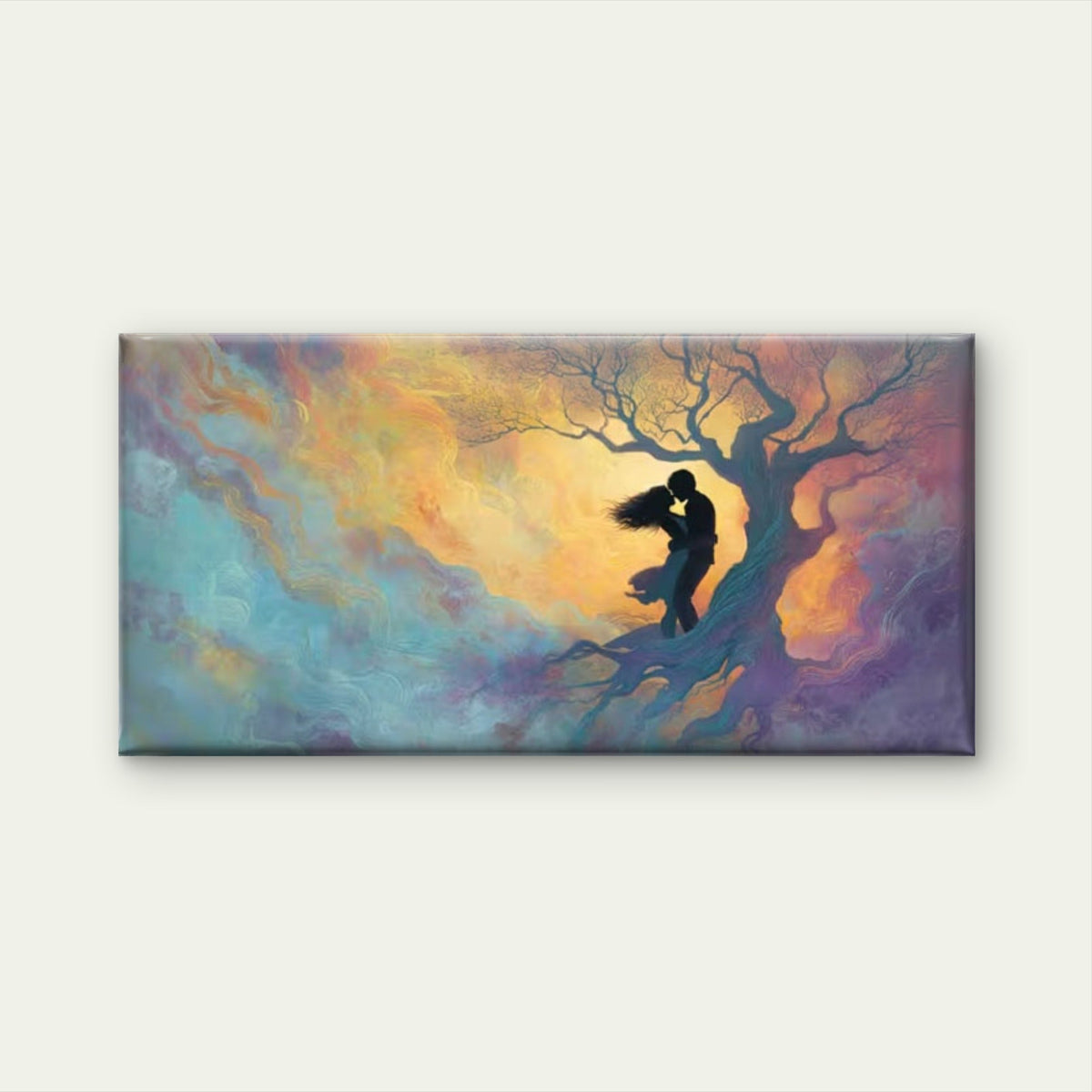 Romantic Couple Canvas Painting Wall Art Canvas Office Home Room Framed 120x60cm