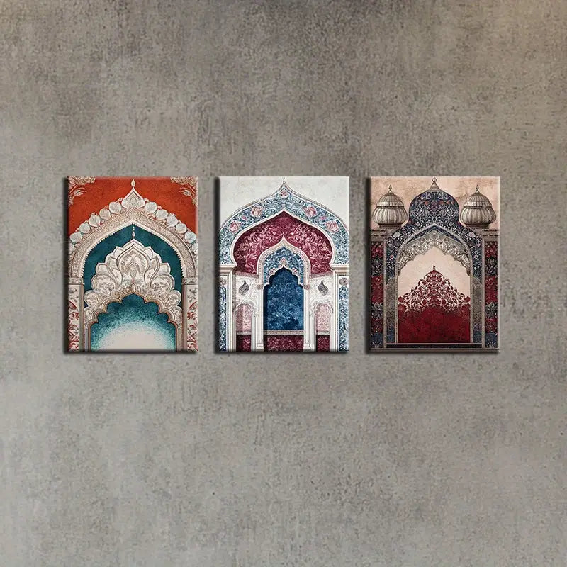 3pcs Elegant Arches Vibrant Design Paintings Metal Print Ready to Hang Art