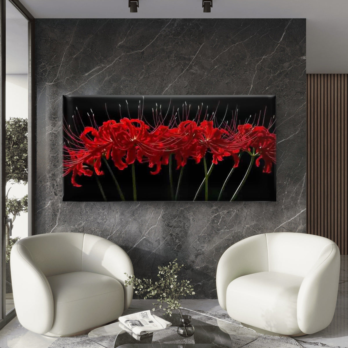 Featuring Red Blooms Wall Art Canvas Office Home Room Framed 120x60cm