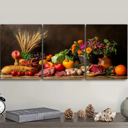 3pcs Luxurious Food Painting Metal Print Ready to Hang Art