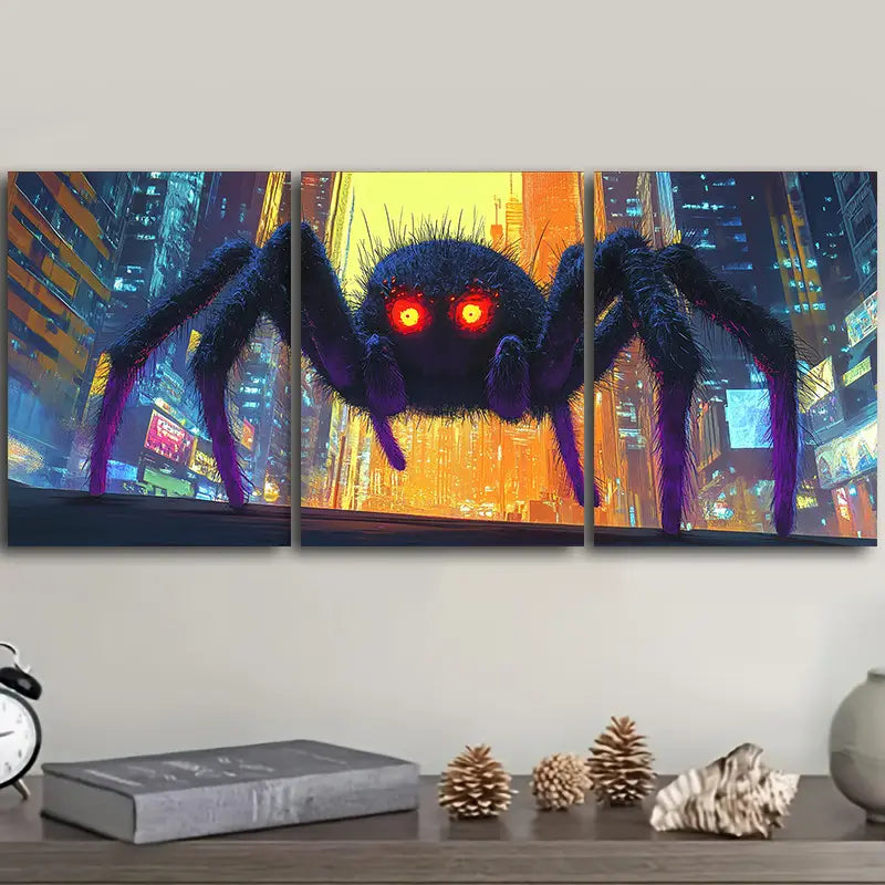 3pcs Vibrant Spider Monster Metal Print Ready to Hang Art