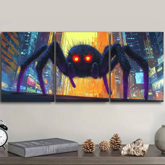 3pcs Vibrant Spider Monster Metal Print Ready to Hang Art
