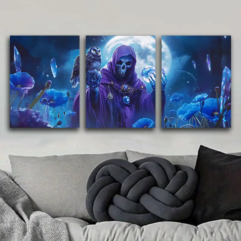 3pcs Skull Wizard Metal Print Ready to Hang Art