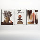 3pcs Nature & Geometry Oil Painting Brown Pot Metal Print Ready to Hang Art