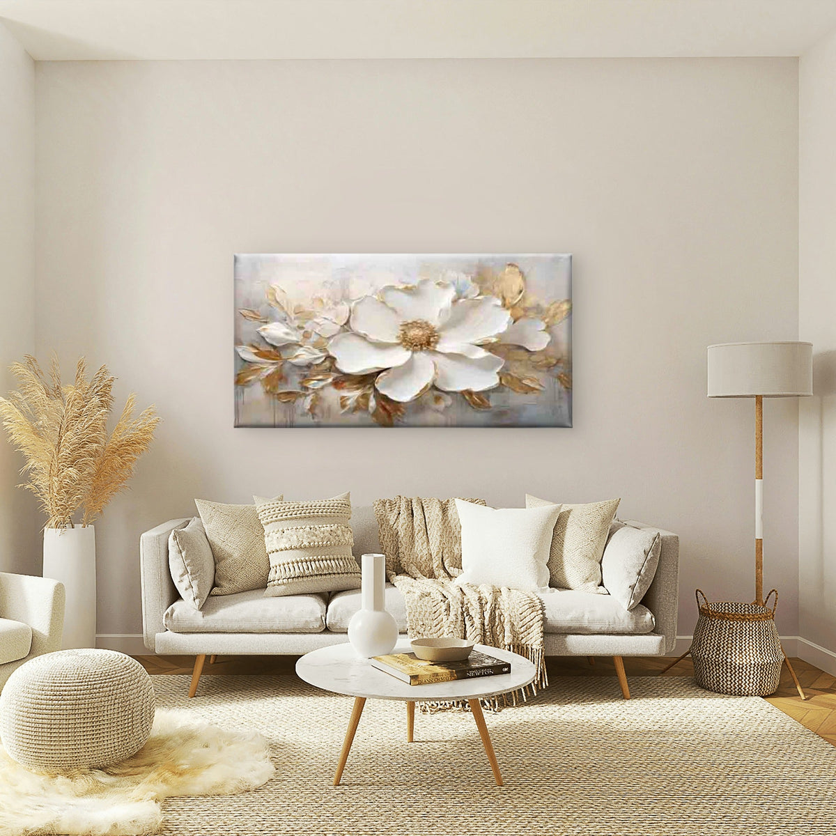 Abstract of a White Flower Wall Art Canvas Office Home Room Framed 120x60cm