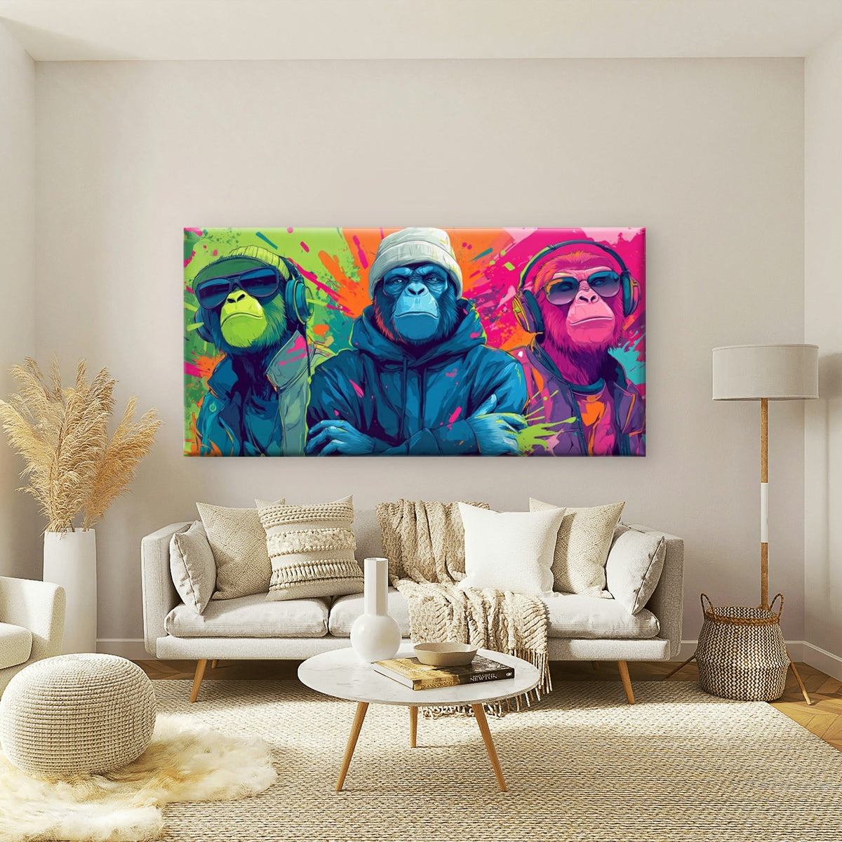 Colorful Hip Hop Monkeys Wall Art Canvas Office Home Room Framed 80x45cm