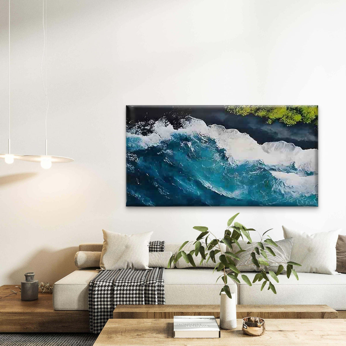 Wave and Shore Greenery Wall Art Canvas Office Home Room Framed 120x60cm