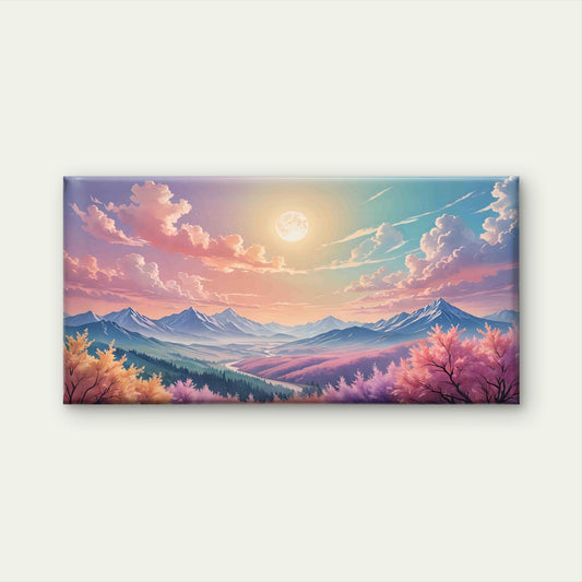 Vibrant Anime Landscape Mountains Wall Art Canvas Office Home Room Framed 80x45cm