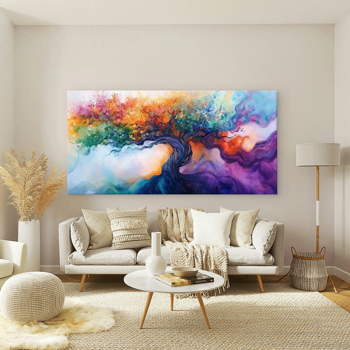 Minimalist Abstract Tree Wall Art Canvas Office Home Room Framed 80x45cm