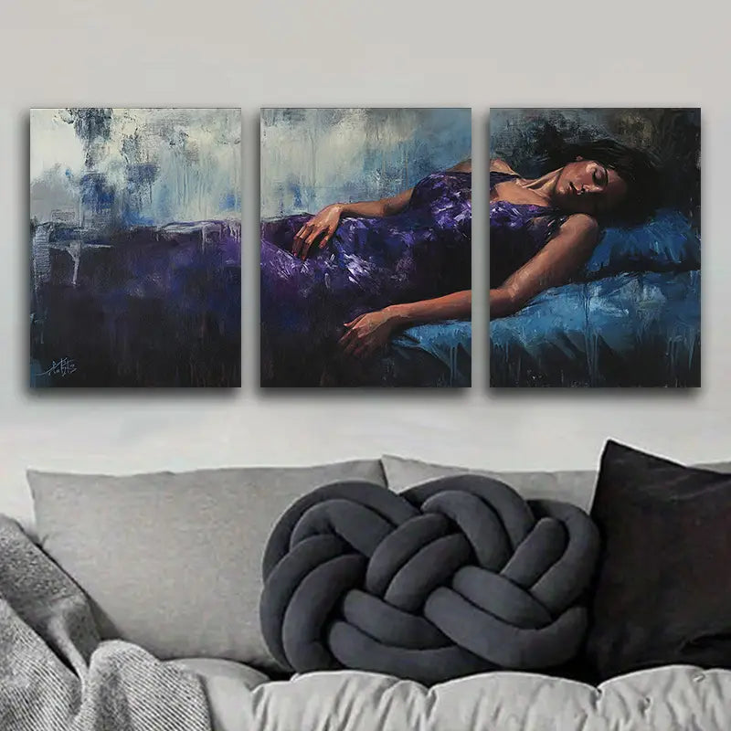 3pcs Abstract Sleeping Woman Metal Print Ready to Hang Art