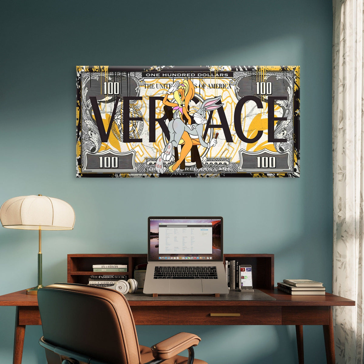 Luxury Brand Rabbit Money Print Wall Art Canvas Office Home Room Framed 80x45cm