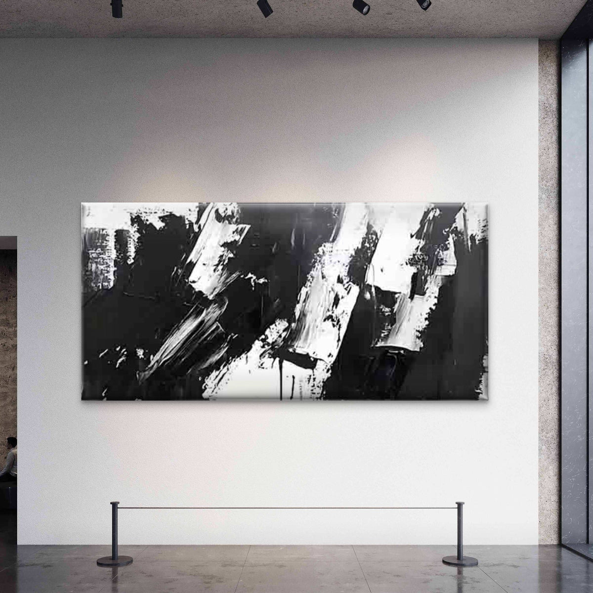 Black And White Abstract Wall Art Canvas Office Home Room Framed 120x60cm