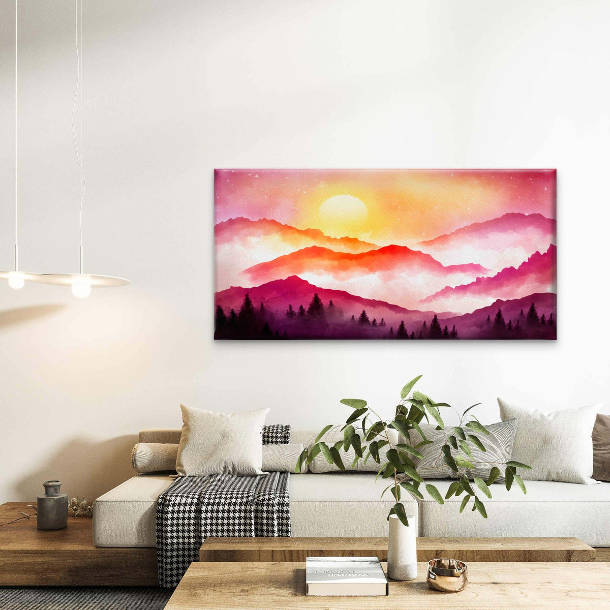 Sunset Over Misty Mountains Wall Art Canvas Office Home Room Framed 120x60cm