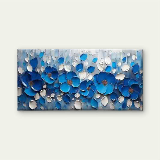 Abstract Blue Floral Petals Wall Art Canvas Office Home Room Framed 80x45cm