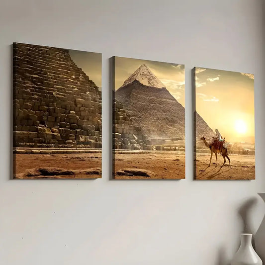 3pcs Retro style Egyptian pyramids classic landmark scenery Wall Art Set Canvas Framed 40x60cm - High Quality Print 100% Australian Made Wall Canvas Ready to Hang