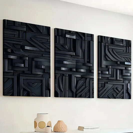 3pcs Dark Style Modern Fashion Abstract Art Geometric lines Wall Art Set Canvas Framed 40x60cm - High Quality Print 100% Australian Made Wall Canvas Ready to Hang