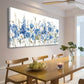 Vibrant Blue Iris & Daisy Modern Botanical Wall Art canvas office home room framed 120x60cm