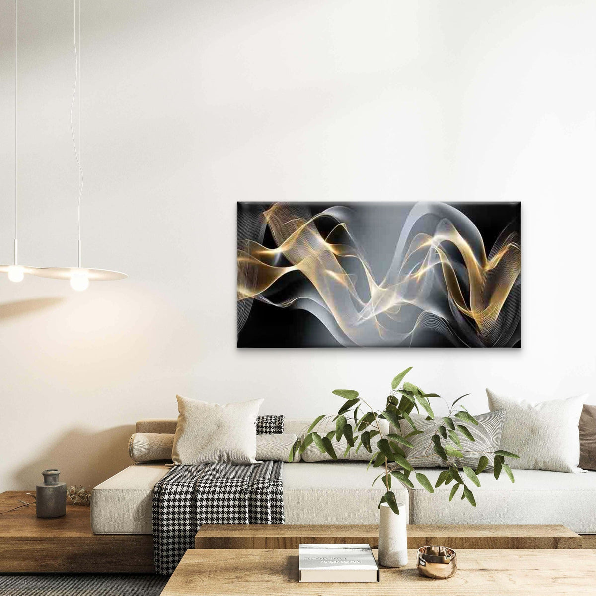 Abstract Golden & Black Wall Art Canvas Office Home Room Framed 120x60cm