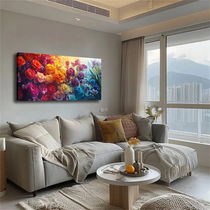 Vibrant Colorful Roses Modern Wall Art Canvas Office Home Room Framed 120x60cm