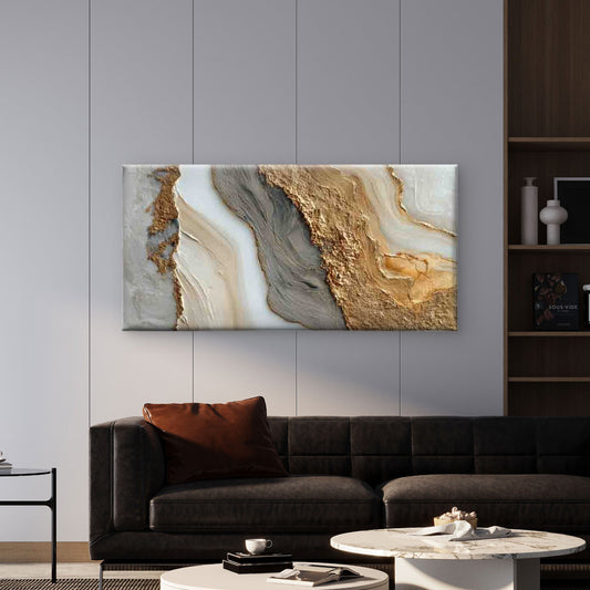 Abstract Gold Vein Marble Wall Art Canvas Office Home Room Framed 80x45cm