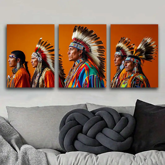 3pcs Indian Colored Crown Design Metal Print Ready to Hang Art