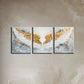 3pcs Abstract White Wings Golden Feather Design Metal Print Ready to Hang Art