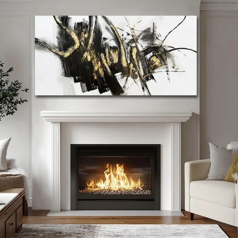 Black Line Art Abstract Grunge Style Wall Art canvas office home room framed 120x60cm