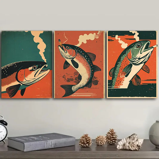 3pcs Rainbow Trout Smoke Metal Print Ready to Hang Art