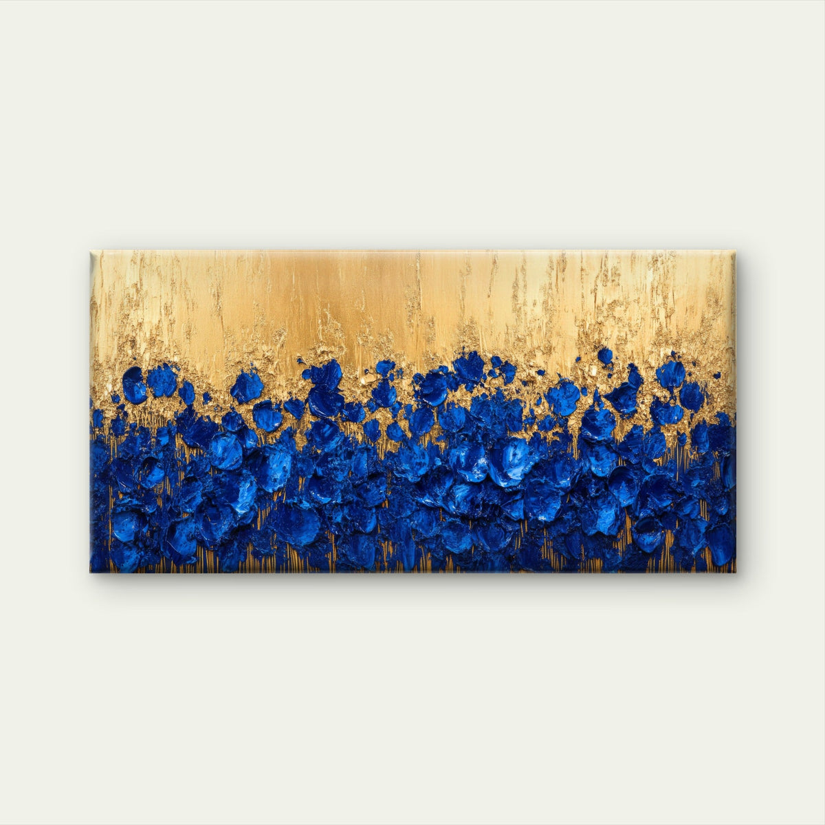 Golden Blue Floral Dreams Wall Art Canvas Office Home Room Framed 120x60cm