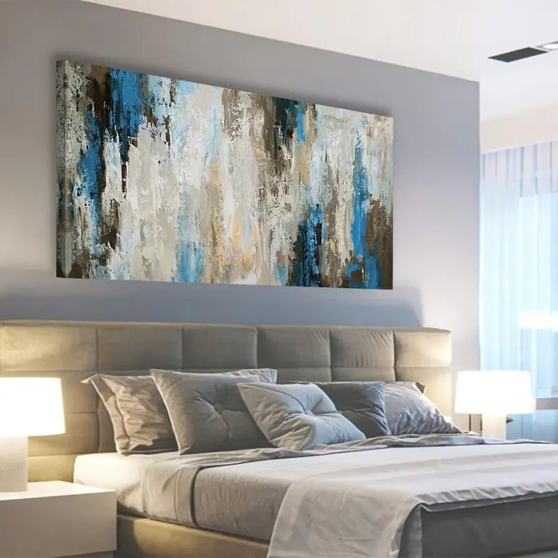 Abstract Vintage Grey Blue Wall Art canvas office home room framed 120x60cm
