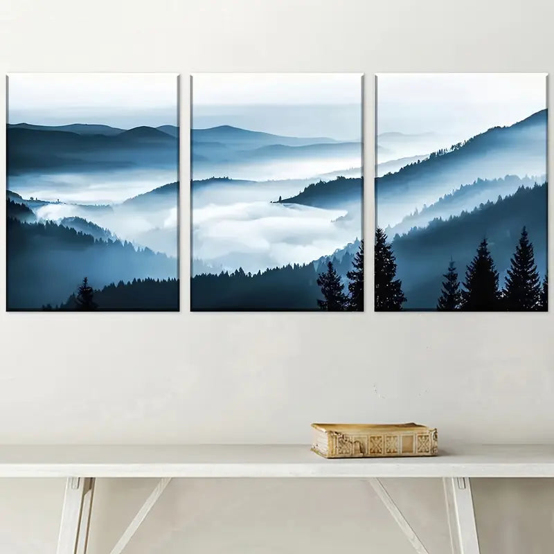 3pcs Modern Chinese Style Mountain Natural Scenery Art Wall Art Set Canvas Framed 40x60cm - High Quality Print 100% Australian Made Wall Canvas Ready to Hang