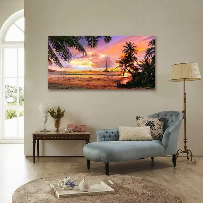 Tropical Palm Tree Summer Ocean Nature Wall Art canvas office home room framed 120x60cm