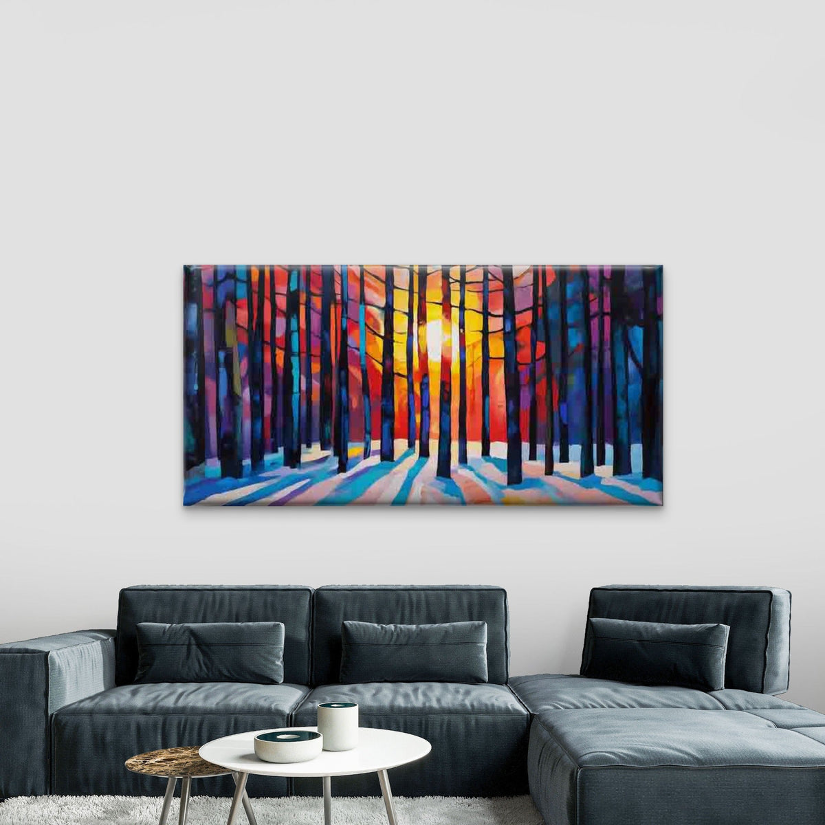 Abstract of a Colorful Forest Wall Art Canvas Office Home Room Framed 80x45cm